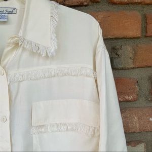 Cream Fringe Button-Up Shirt